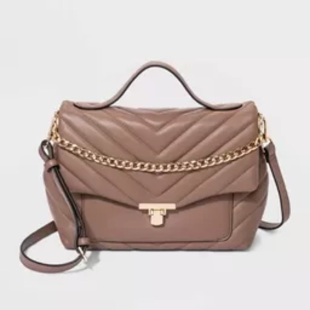 A NEW DAY QUILTED CROSSBODY BAG WITH TOP HANDLE IN MAUVE